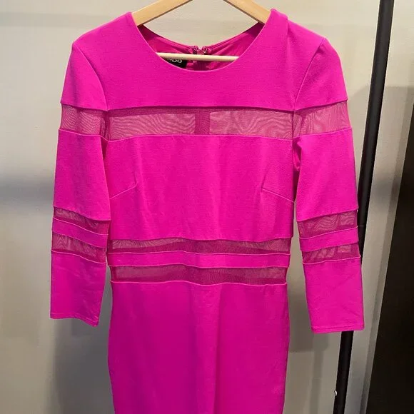 Bebe Dresses | Bebe Hot Pink Mesh Panel Midi Bodycon Dress | Color: Pink | Size: L | Jamiejal9's Closet